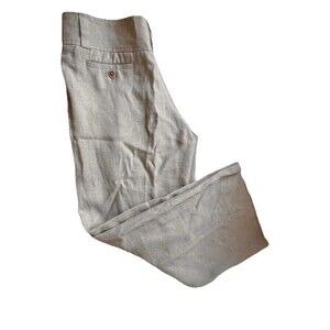 Gunex Pants Tan Linen Wide Leg Size 8 Belt Loop Pockets See Through